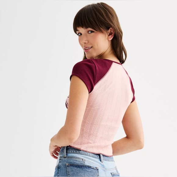 Women’s Juniors Rewind Pink Short Sleeve Varsity Baby Tee Size XL - Picture 2 of 2